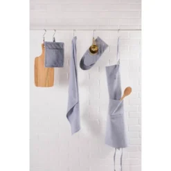 Design Imports Chambray Potholder Set 2 Piece Blue 8X9"