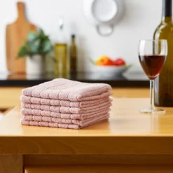 Design Imports Pale Mauve Solid Windowpane Terry Dishcloth Set/6