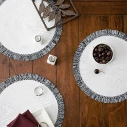 DII Fringe Placemat Set 6 Piece, White/Black, 14.75" Dia -Design Imports GUEST 4342a05b ed7b 4864 8390 7ea0d9091d94