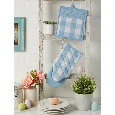 Design Imports Buffalo Check Oven Mitt & Potholder Kitchen Set 2 Piece, Light Blue, Om 13X6", Ph 9X8" 3 Design Imports Buffalo Check Oven Mitt & Potholder Kitchen Set 2 Piece, Light Blue, Om 13X6", Ph 9X8" - Image 3