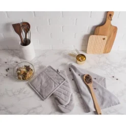 Design Imports Chambray Potholder Set 2 Piece Natural 8X9"