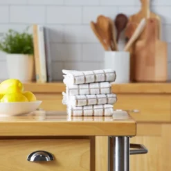 Design Imports Terry Windowpane Dishtowel Set 4 Piece, 16X26", Stone