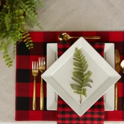 DII Buffalo Check Placemat Set 4 Piece, Red/Black, 13x19"