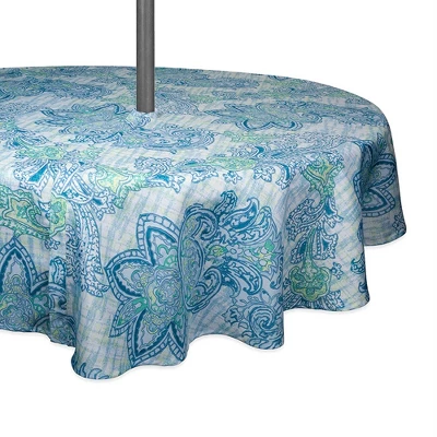 Design Imports Blue Watercolor Paisley Print Outdoor Tablecloth With Zipper 60 Round 9 Design Imports Blue Watercolor Paisley Print Outdoor Tablecloth With Zipper 60 Round - Image 9