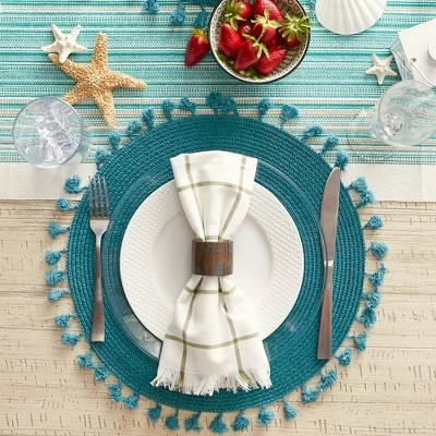 DII Tassel Embellished Placemat Set 6 Piece, Teal Tassel, 15" Dia 5 DII Tassel Embellished Placemat Set 6 Piece, Teal Tassel, 15" Dia - Image 5