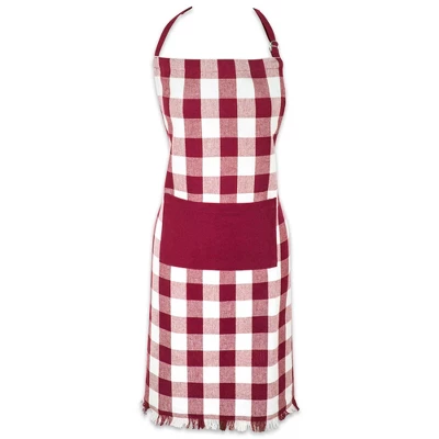 Design Imports Check Fringe Chef Apron, Wine 7 Design Imports Check Fringe Chef Apron, Wine - Image 7