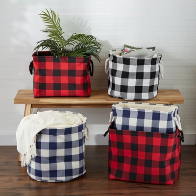 Design Imports Polyester Bin Buffalo Check Red / Black Round Medium 12X15X15 7 Design Imports Polyester Bin Buffalo Check Red / Black Round Medium 12X15X15 - Image 7