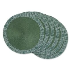 DII Fringe Placemat Set 6 Piece, Dark Green, 14.75" Dia -Design Imports GUEST 4bfd0376 6d90 45ef a461 b34993612f27