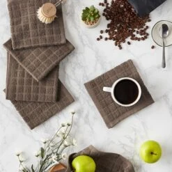 Design Imports Windowpane Terry Dishcloth Set 6 Piece, 12X12", Brown -Design Imports GUEST 4f84c255 a5dc 49a3 9f66 15fcd6185dcf
