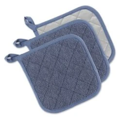 Design Imports Terry Solid Potholder Set 3 Piece Stonewash Blue 7X7" -Design Imports GUEST 50985810 034a 4ba9 b49a 57b52fc4046c