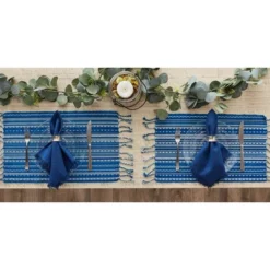 Design Imports Blue Tonal Stripe With Fringe Placemat Set/6 -Design Imports GUEST 50e01fe0 4b16 4d51 a311 473366dc342e