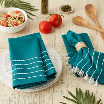 Design Imports Teal Stripe Tassel Napkin Set/4 3 Design Imports Teal Stripe Tassel Napkin Set/4 - Image 3