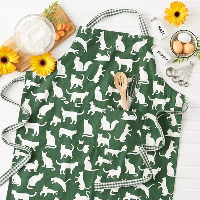 Design Imports Hunter Green Cat Print Chef Apron 3 Design Imports Hunter Green Cat Print Chef Apron - Image 3