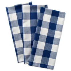 Design Imports Buffalo Check Dishtowel Set 3 Piece, 20X30", Navy & Cream