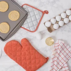 Design Imports Terry Solid Oven Mitt Set 2 Piece Spice 7X13"