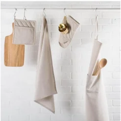 Design Imports Chambray Dishtowel Set 3 Piece, 20X30", Natural Chambray