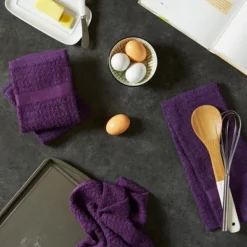 Design Imports Terry Waffle Solid Dishtowel Set 4 Piece, 15X26", Eggplant -Design Imports GUEST 54446b64 48e3 4a30 97a8 692d3b1dfa53