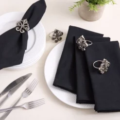 Design Imports Fleur-de-lis Napkin Ring Set/4