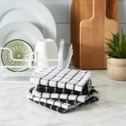 Design Imports Windowpane Terry Dishcloth Set 6 Piece, 12X12", Black -Design Imports GUEST 5558e9b4 6a9d 4ec2 942f cd42510fef4d