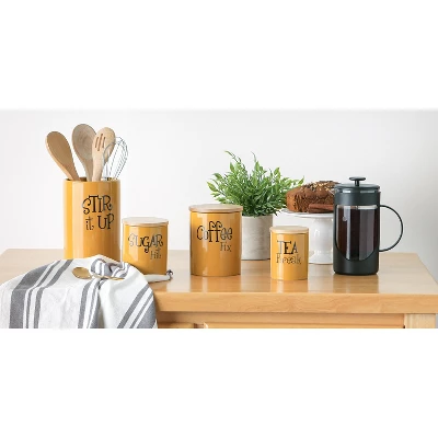 Design Imports Honey Gold Coffee/Sugar/Tea Ceramic Canister Set/3 6 Design Imports Honey Gold Coffee/Sugar/Tea Ceramic Canister Set/3 - Image 6