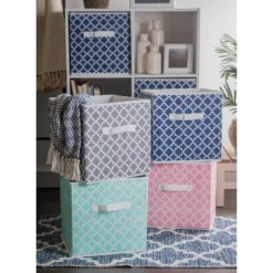 Set Of 2 13"x13"x13" Nonwoven Polyester Lattice Storage Cube Gray - Design Imports -Design Imports GUEST 5643d6b5 aa26 4002 b64a 050803036ccd