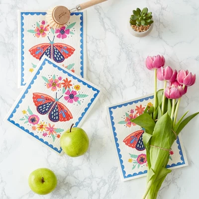 Design Imports Swedish Dishcloth Set/3, Reusable & Absorbent, Butterfly Folk 6 Design Imports Swedish Dishcloth Set/3, Reusable & Absorbent, Butterfly Folk - Image 6