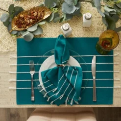 Design Imports Teal Stripe Tassel Napkin Set/4 12 Design Imports Teal Stripe Tassel Napkin Set/4 -Design Imports GUEST 58c3223f 4382 4674 877d 0bfa77cfec95