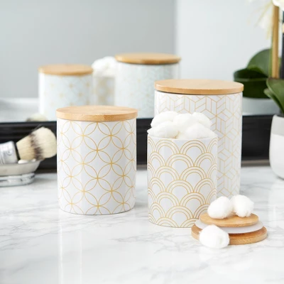 Design Imports White And Gold Mixed Print Ceramic Canister Set/3 9 Design Imports White And Gold Mixed Print Ceramic Canister Set/3 - Image 9