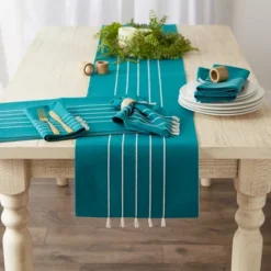 Design Imports Teal Stripe Tassel Placemat Set/4 -Design Imports GUEST 59c228ca 560d 4ac6 9dd6 f72ff0e08db3