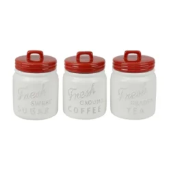 Design Imports Red Ceramic Jar Canister Set/3 -Design Imports GUEST 5d34c648 e824 498d 88e5 ecf3e4c24eef