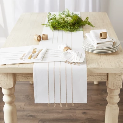 DII Stripe Tassel Placemat Set 4 Piece, White & Stone, 13x19" 2 DII Stripe Tassel Placemat Set 4 Piece, White & Stone, 13x19" - Image 2