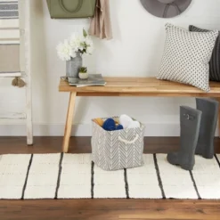 Design Imports Polyester Bin Herringbone Gray Square 11X11X11 -Design Imports GUEST 5e1013a6 5955 488e 8057 b2a564f1e647