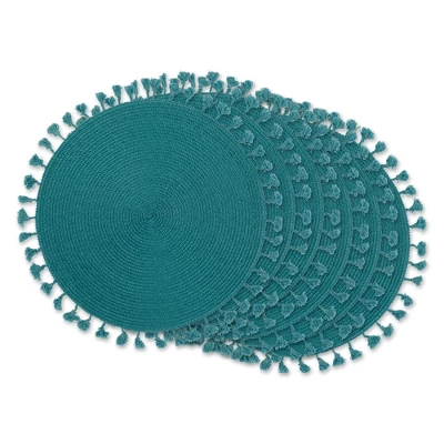 DII Tassel Embellished Placemat Set 6 Piece, Teal Tassel, 15" Dia 8 DII Tassel Embellished Placemat Set 6 Piece, Teal Tassel, 15" Dia - Image 8