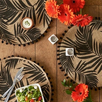 DII Jute Printed Placemat Set 6 Piece, Black Fern Print, 15" Dia 4 DII Jute Printed Placemat Set 6 Piece, Black Fern Print, 15" Dia - Image 4
