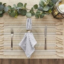 DII Stripe Placemat Set 6 Piece, Natural, 13x19" -Design Imports GUEST 5f94e8df ca32 4c48 a87c f3b20eb56a1b