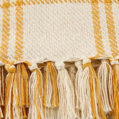 50"x60" Modern Farmhouse Plaid Throw Blanket Gold - Design Imports: Cotton Woven, Hypoallergenic, Machine Washable 2 50"x60" Modern Farmhouse Plaid Throw Blanket Gold - Design Imports: Cotton Woven, Hypoallergenic, Machine Washable - Image 2