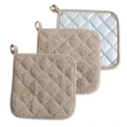 Design Imports Terry Solid Potholder Set 3 Piece Stone 7X7" -Design Imports GUEST 60be6907 b6da 4884 9ffe bbaa3a650938