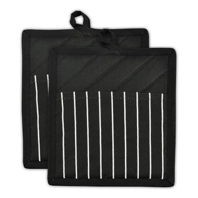 Design Imports Black Chef Stripe Potholder (Set Of 2) 3 Design Imports Black Chef Stripe Potholder (Set Of 2) - Image 3