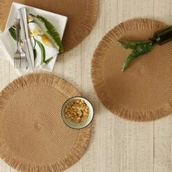 DII Fringe Placemat Set 6 Piece, Natural Fringe, 15" Dia -Design Imports GUEST 61517b42 e35c 4ebc 9e7e c6947fa303dc