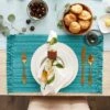 DII Variegated Fringe Placemat Set 6 Piece, Teal, 13x19"