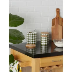 Design Imports Antique Green & White Buffalo Check Ceramic Canister Set/3 -Design Imports GUEST 62f9366b 3bc6 452b a03b 25f53e49d762
