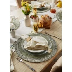 DII Fringe Placemat Set 6 Piece, Sage, 14.75 Dia -Design Imports GUEST 6475d364 0b33 4e1f b1c1 6a54655877d0