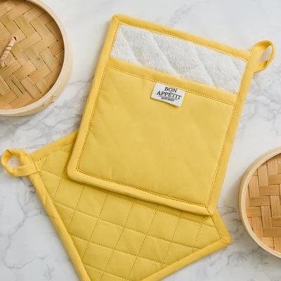 Design Imports Chino Potholder Set/2, Yellow Yarrow 2 Design Imports Chino Potholder Set/2, Yellow Yarrow - Image 2