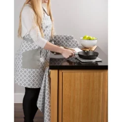 Design Imports Printed Oven Mitt Set 2 Piece Gray 13X7"