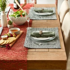 Design Imports Black/Off-White Tonal Recycled Cotton Slubby Rib Placemat Set/6