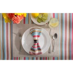 Design Imports Summer Stripe Outdoor Tablecloth With Zipper 52 Round