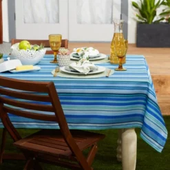 Design Imports Blue Ocean Stripe Print Outdoor Tablecloth With Zipper 60X84 -Design Imports GUEST 6719f84c 6162 4f06 bc80 a54e0aac9a00