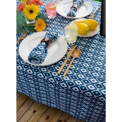 Design Imports Blue Ikat Outdoor Tablecloth With Zipper 60X84 3 Design Imports Blue Ikat Outdoor Tablecloth With Zipper 60X84 - Image 3