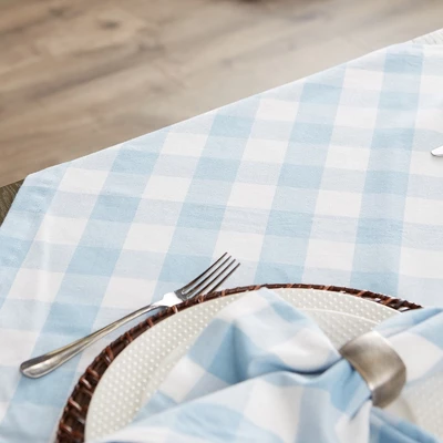 Design Imports Buffalo Check Cotton Tablecloth, Light Blue & White, 60X84" 2 Design Imports Buffalo Check Cotton Tablecloth, Light Blue & White, 60X84" - Image 2