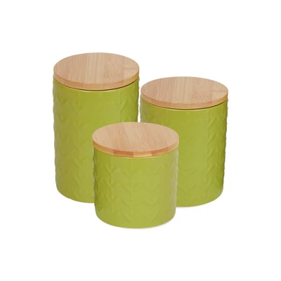 Design Imports Avocado Matte Retro Vine Texture Ceramic Canister Set/3 10 Design Imports Avocado Matte Retro Vine Texture Ceramic Canister Set/3 - Image 10